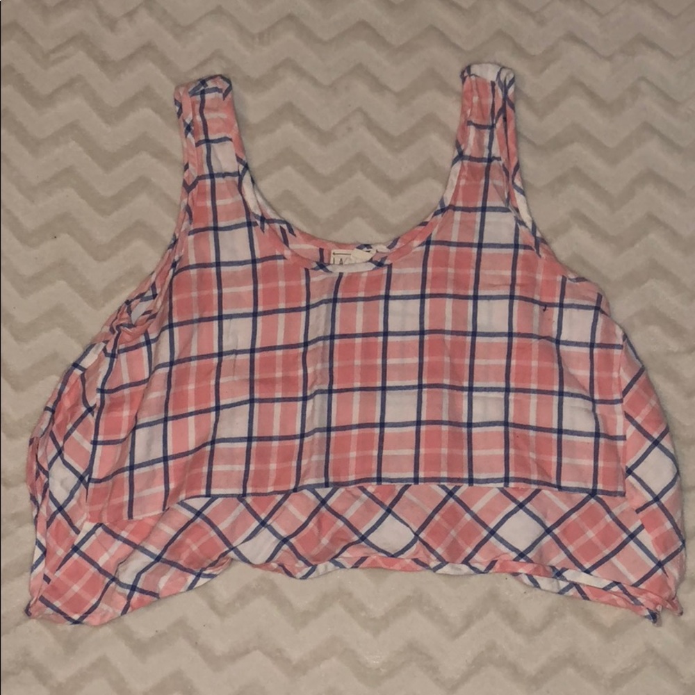 Pink and blue, plaid cropped tank top